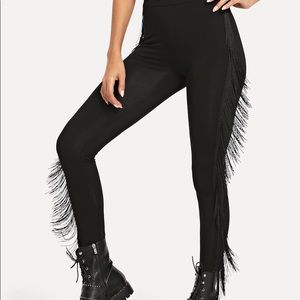 Black Fringe Side Leggings
